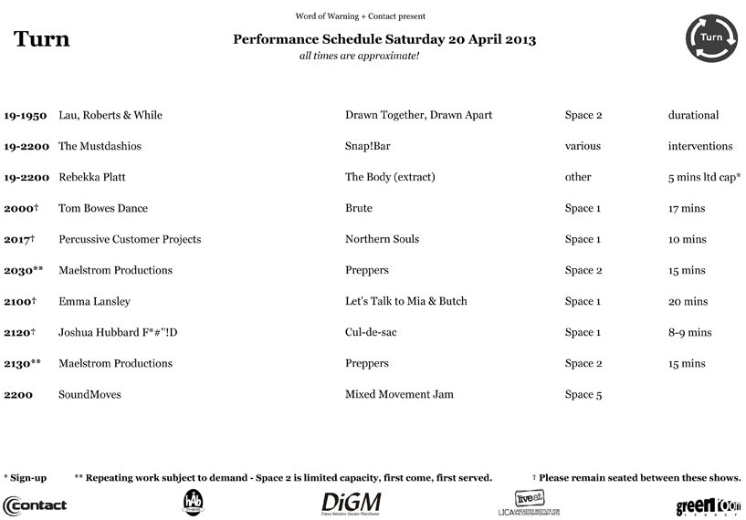 Turn Schedule Saturday