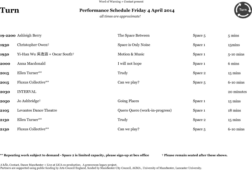 Turn Schedule Friday