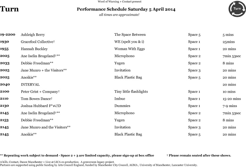 Turn Schedule Saturday