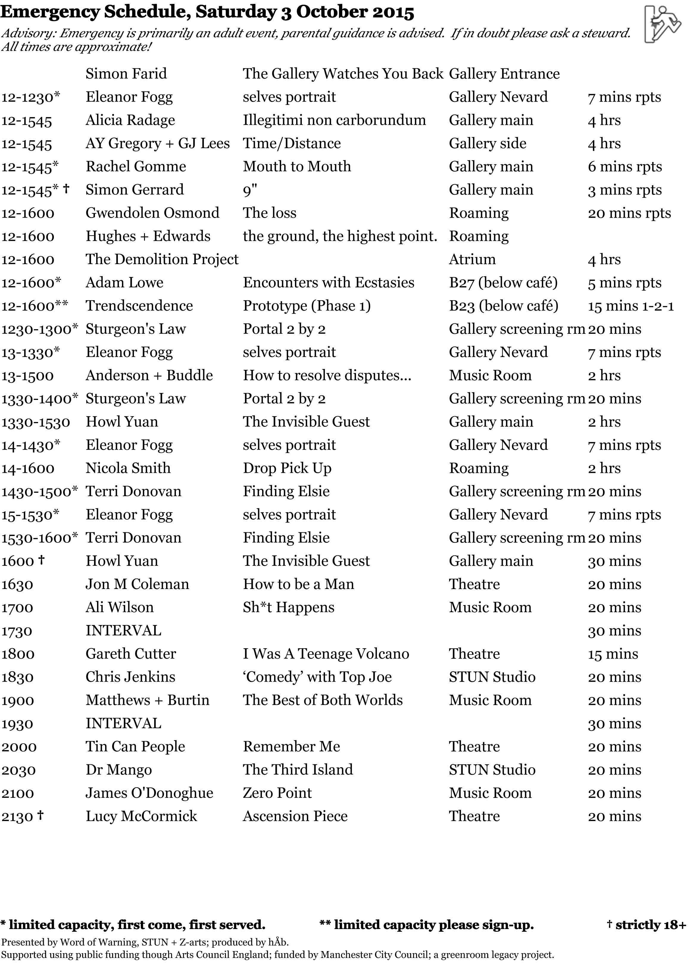 Emergency 2015 Schedule (subject to change)